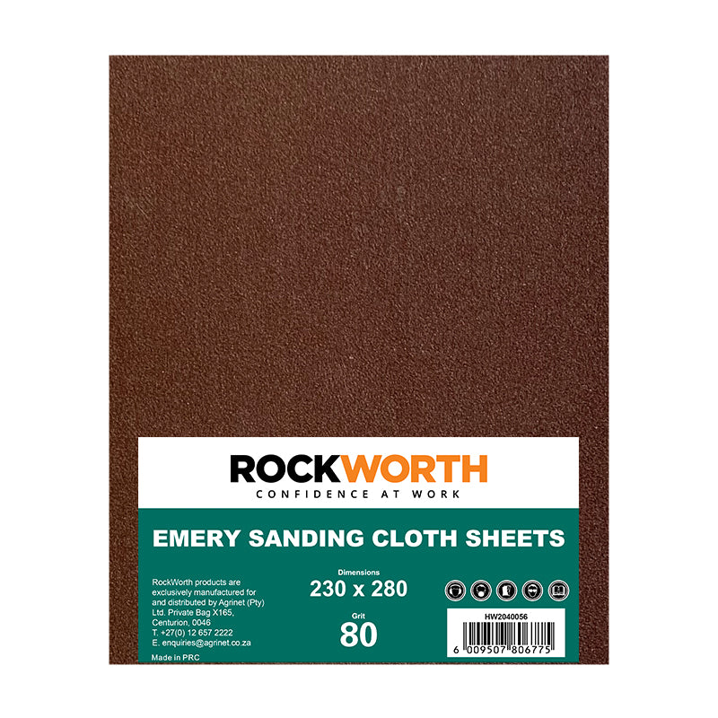 Rockworth Emery Sanding Cloth 80 Grit (50 Pack)