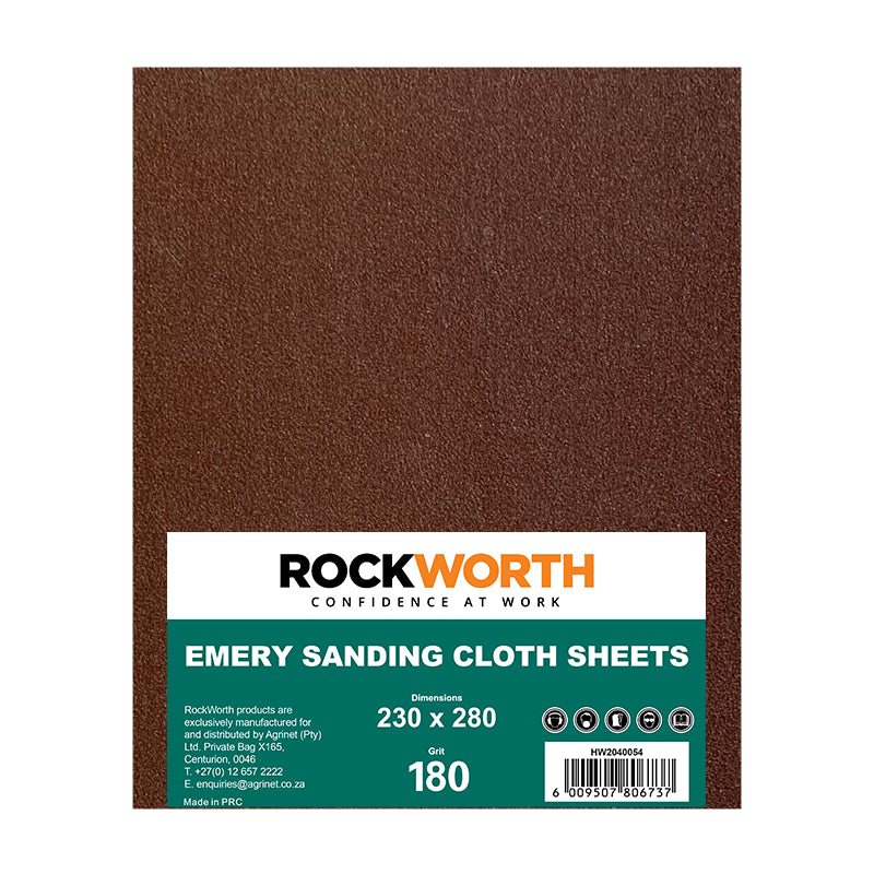 Rockworth Emery Sanding Cloth 180 Grit (50 Pack)