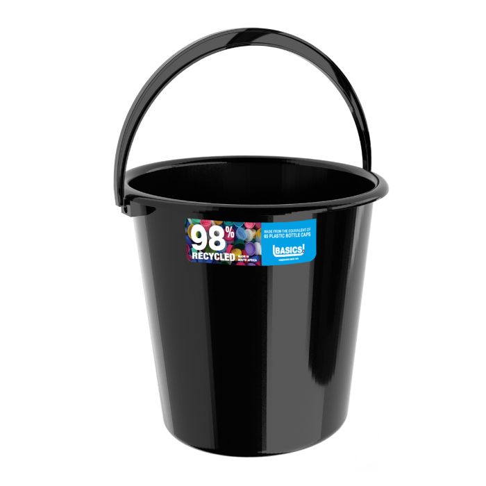 Basics Plastic Bucket Recycled Black 9 L