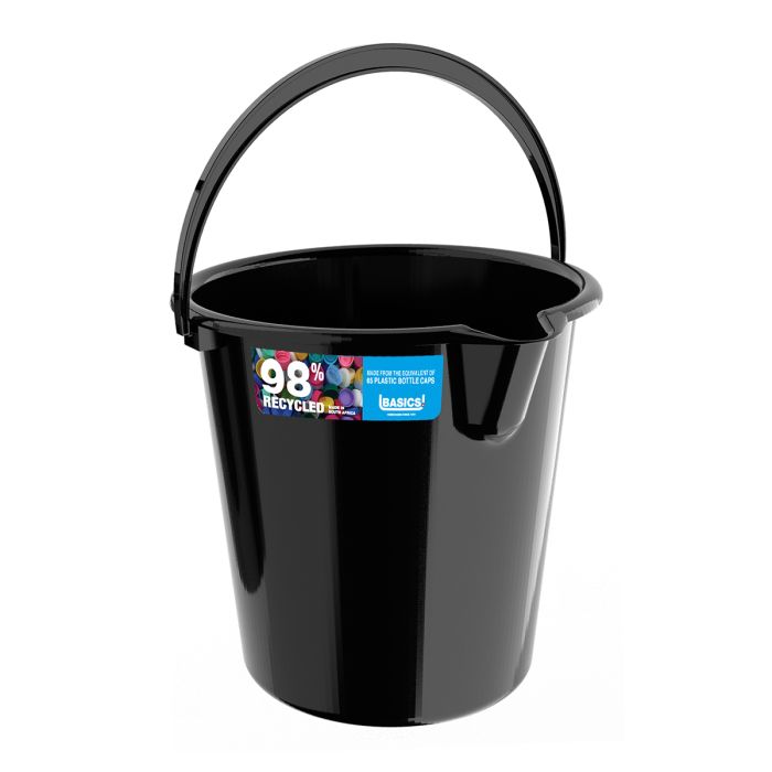 Basics Plastic Bucket Recycl Black With Spout 9 L