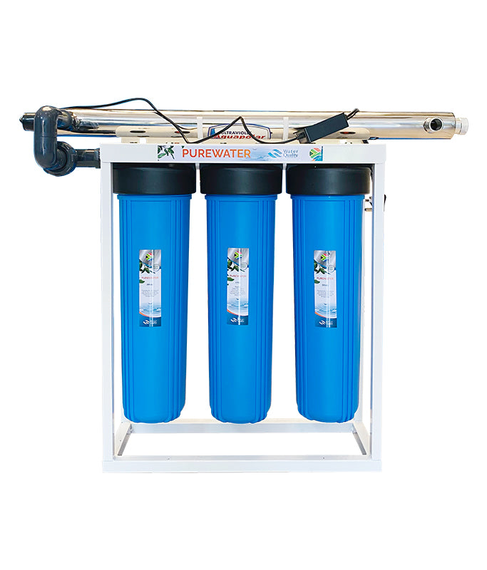 3 Stage Big Blue Water Filter With 55W UV and Cartridges (On Stand)